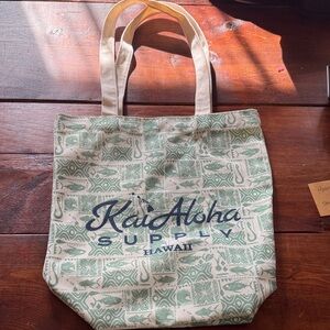 Kai Aloha Supply Green and Cream Tote Bag